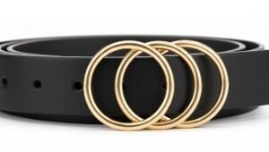 Cinto Elegante com Fivela Argolas Tripla Dourada
