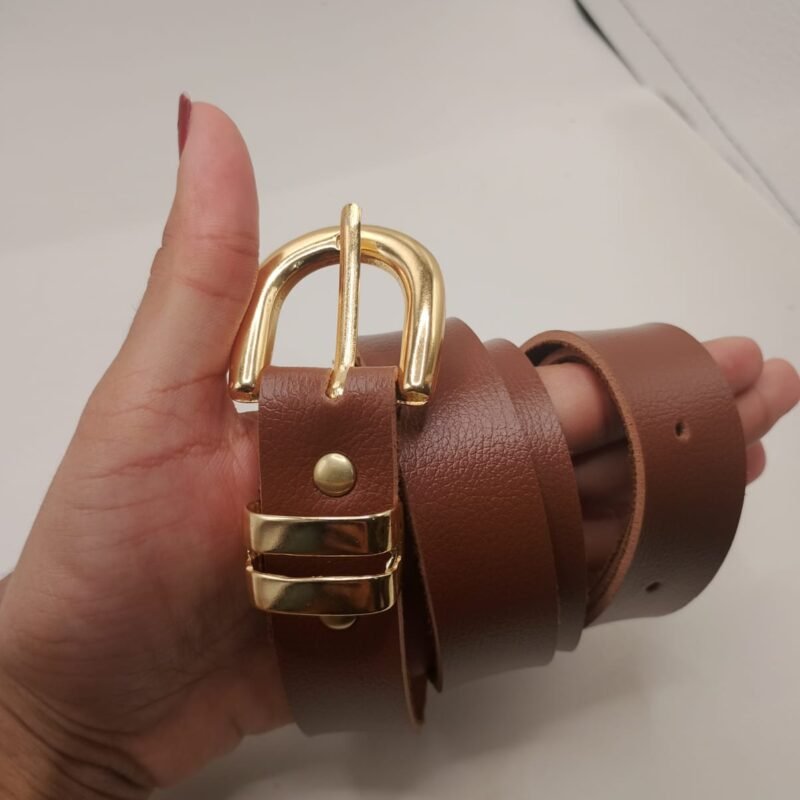 Cinto Feminino em Couro Perugia com Fivela Dourada Dupla