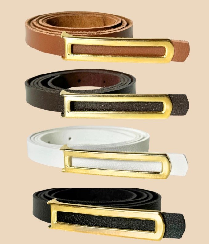 Cinto retangular minimalista dourado